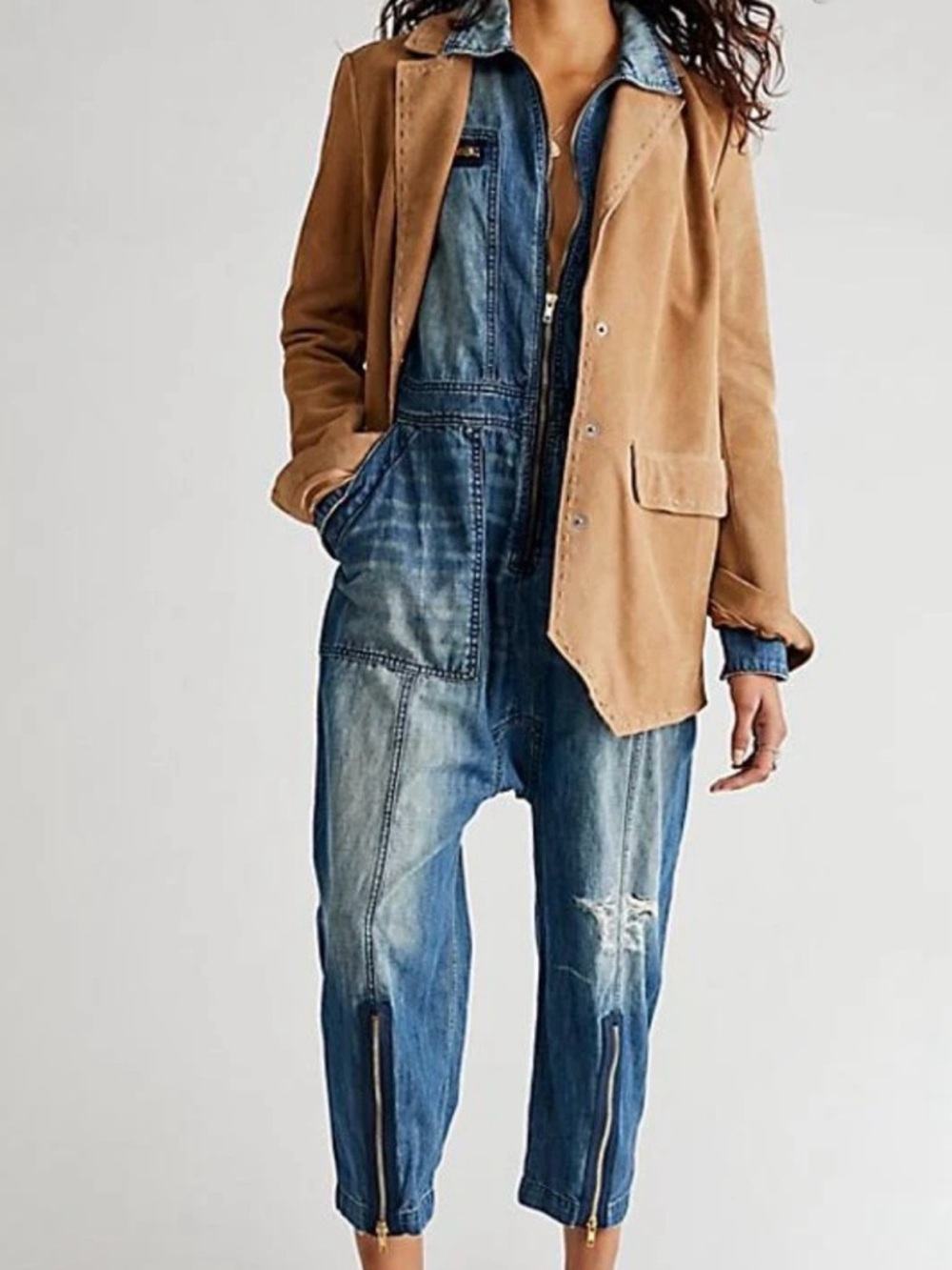 Sandrine Rose By Free People Blue Denim Jumpsuit